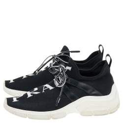 Pre Owned Prada Black Logo Knit Fabric Low Top Sneakers Size 35