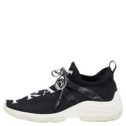 Pre Owned Prada Black Logo Knit Fabric Low Top Sneakers Size 35