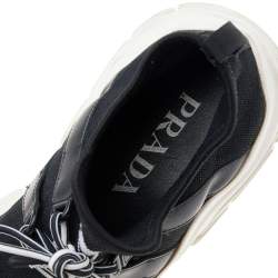 Pre Owned Prada Black Logo Knit Fabric Low Top Sneakers Size 35