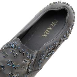 Pre Owned Prada Grey Canvas Crystal Embellished Slip On Sneakers Size 39