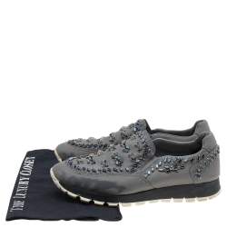 Pre Owned Prada Grey Canvas Crystal Embellished Slip On Sneakers Size 39