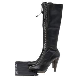 Pre Owned Prada Black Leather Calf Length Boots Size 40