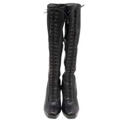 Pre Owned Prada Black Leather Calf Length Boots Size 40