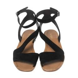 Prada Black Suede Ankle Wrap T Strap Flat Sandals Size 40