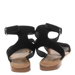 Prada Black Suede Ankle Wrap T Strap Flat Sandals Size 40