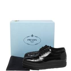 Pre Owned Prada Black Patent Brogue Leather Platform Derby Size 40.5