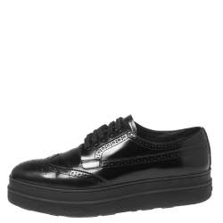 Pre Owned Prada Black Patent Brogue Leather Platform Derby Size 40.5