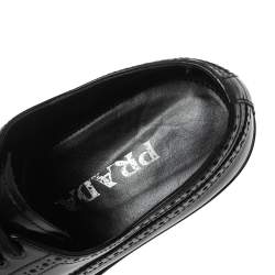 Pre Owned Prada Black Patent Brogue Leather Platform Derby Size 40.5