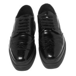 Pre Owned Prada Black Patent Brogue Leather Platform Derby Size 40.5