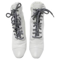 Pre Owned Prada White Leather Lace Up Combat Ankle Boots Size 38