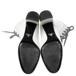 Pre Owned Prada White Leather Lace Up Combat Ankle Boots Size 38