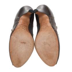 Prada Vintage Brown Leather And Sequins Mary Jane Peep Toe Pumps Size 37