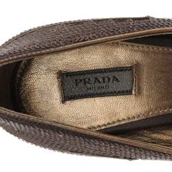 Prada Vintage Brown Leather And Sequins Mary Jane Peep Toe Pumps Size 37
