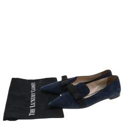 Pre Owned Prada Blue Suede Bow Pointed Toe Loafers Size 40