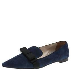 Pre Owned Prada Blue Suede Bow Pointed Toe Loafers Size 40