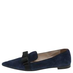 Pre Owned Prada Blue Suede Bow Pointed Toe Loafers Size 40