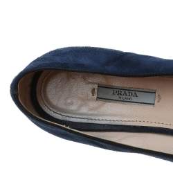 Pre Owned Prada Blue Suede Bow Pointed Toe Loafers Size 40