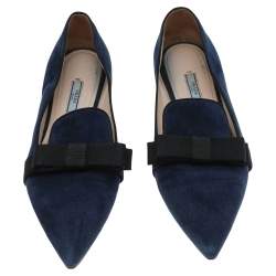 Pre Owned Prada Blue Suede Bow Pointed Toe Loafers Size 40