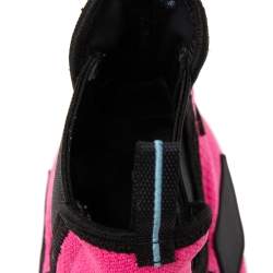 Pre Owned Prada Neon Pink/Black Mesh and Rubber Trim Cloudbust High-Top Sneakers Size 38
