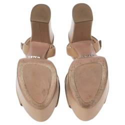 Pre Owned Prada Beige Patent Leather Platform Ankle Strap Sandals Size 36.5