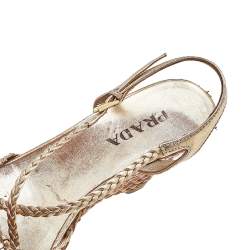 Pre Owned Prada Metallic Gold/Silver Leather Braided  Platform Wedge Sandals Size 35