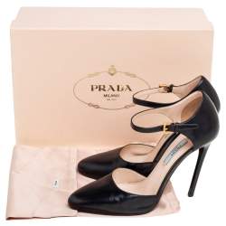 Pre Owned Prada Black Leather D'orsay Ankle-Strap Pumps Size 36.5