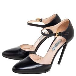 Pre Owned Prada Black Leather D'orsay Ankle-Strap Pumps Size 36.5