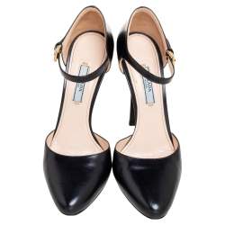 Pre Owned Prada Black Leather D'orsay Ankle-Strap Pumps Size 36.5