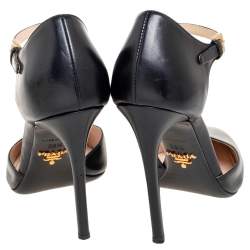 Pre Owned Prada Black Leather D'orsay Ankle-Strap Pumps Size 36.5