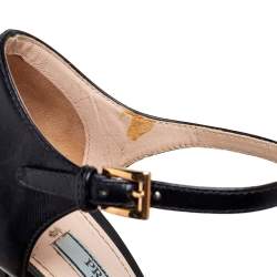 Pre Owned Prada Black Leather D'orsay Ankle-Strap Pumps Size 36.5