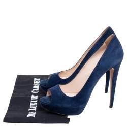 Pre Owned Prada Blue Suede Peep Toe Platform Pumps Size 39.5