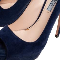 Pre Owned Prada Blue Suede Peep Toe Platform Pumps Size 39.5