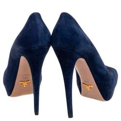 Pre Owned Prada Blue Suede Peep Toe Platform Pumps Size 39.5