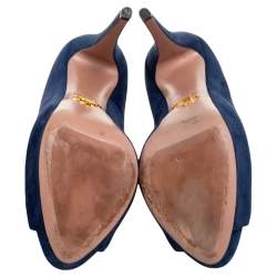 Pre Owned Prada Blue Suede Peep Toe Platform Pumps Size 39.5