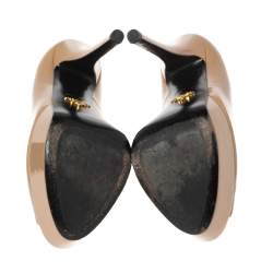 Pre Owned Prada Beige Patent Leather Peep Toe Platform Pumps Size 39