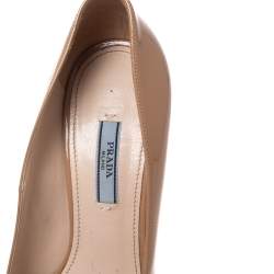 Pre Owned Prada Beige Patent Leather Peep Toe Platform Pumps Size 39
