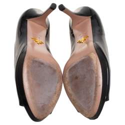 Pre Owned Prada Black Patent Leather Peep-Toe Pumps Size 37.5