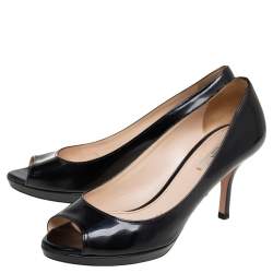 Pre Owned Prada Black Patent Leather Peep-Toe Pumps Size 37.5