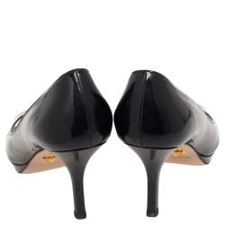 Pre Owned Prada Black Patent Leather Peep-Toe Pumps Size 37.5