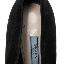 Pre Owned Prada Black Suede Peep-Toe Ankle Boots Size 36