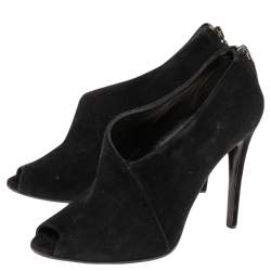 Pre Owned Prada Black Suede Peep-Toe Ankle Boots Size 36