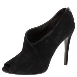 Pre Owned Prada Black Suede Peep-Toe Ankle Boots Size 36