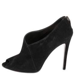 Pre Owned Prada Black Suede Peep-Toe Ankle Boots Size 36