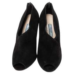 Pre Owned Prada Black Suede Peep-Toe Ankle Boots Size 36