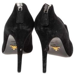 Pre Owned Prada Black Suede Peep-Toe Ankle Boots Size 36