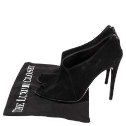 Pre Owned Prada Black Suede Peep-Toe Ankle Boots Size 36