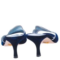Pre Owned Prada Navy Blue Velvet Open Toe Slide Sandals Size 41