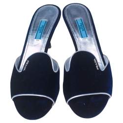 Pre Owned Prada Navy Blue Velvet Open Toe Slide Sandals Size 41