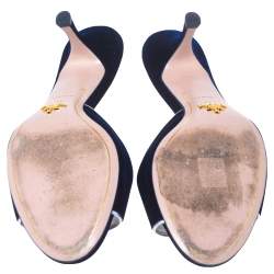 Pre Owned Prada Navy Blue Velvet Open Toe Slide Sandals Size 41