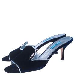 Pre Owned Prada Navy Blue Velvet Open Toe Slide Sandals Size 41